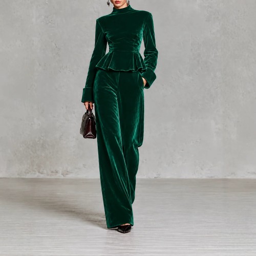 Damen samt stehkragen peplum - damen,